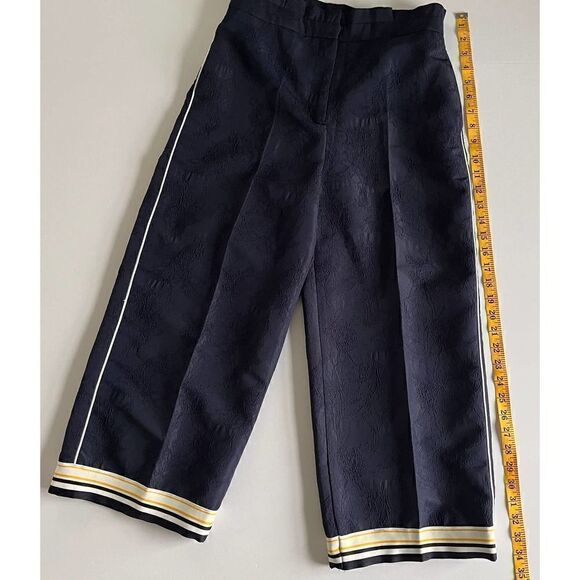 Zara Contrasting Trim Blue Jacquard High Waist Culotte Style Short Pants  Small - Picture 8 of 9